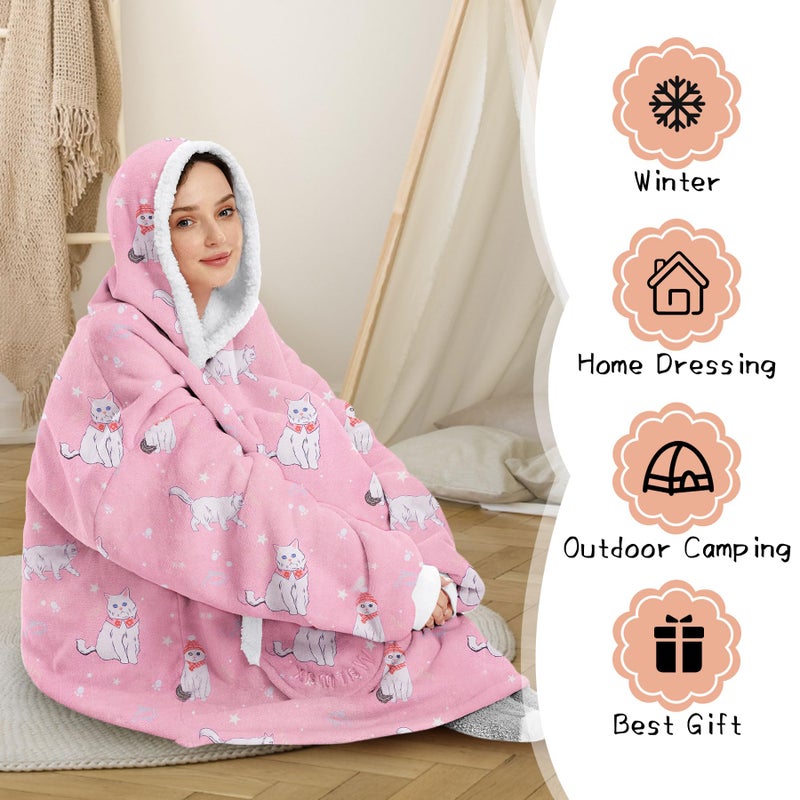 Zando Zando Oversized Wearable Pink Blanket Hoodie - Cozy and Warm Sherpa Fleece Sweater Blanket with Pocket - Gift for Women & Men - Image 4