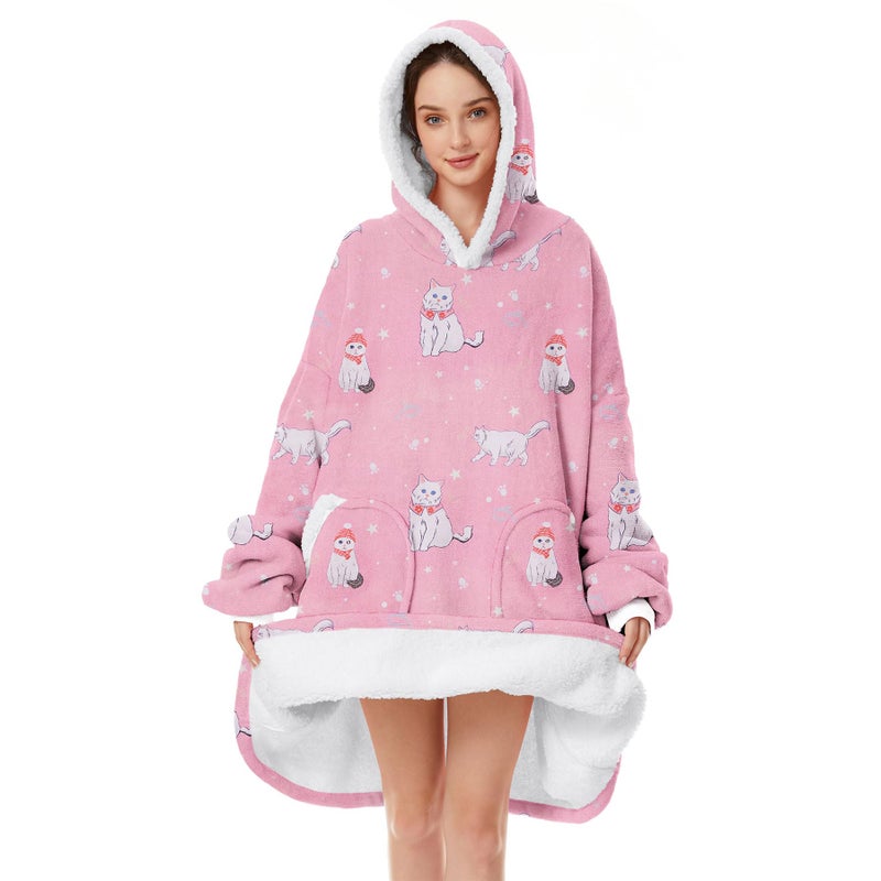 Zando Zando Oversized Wearable Pink Blanket Hoodie - Cozy and Warm Sherpa Fleece Sweater Blanket with Pocket - Gift for Women & Men - Image 1