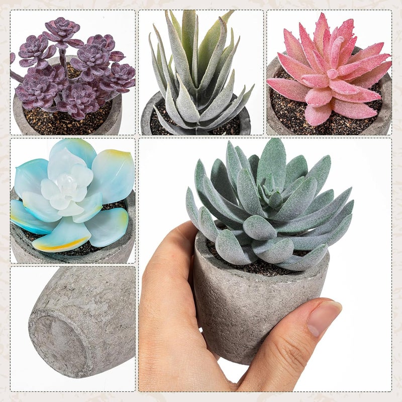 FineCheer Set of 6 Artificial Succulents Potted - Realistic Mini Fake Cactus Plants in Paper Pulp Pots, 2-4'' Mixed Sizes for Farmhouse Shelf, Bathroom, Coatrack Shelf, Bedroom Indoor(Vivid Style) - Image 5