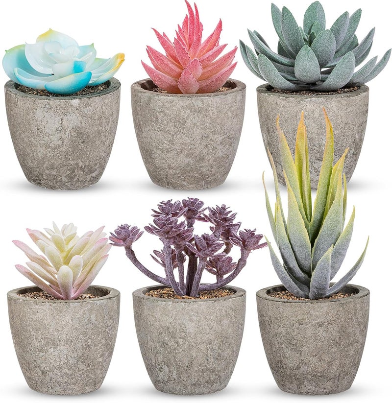 FineCheer Set of 6 Artificial Succulents Potted - Realistic Mini Fake Cactus Plants in Paper Pulp Pots, 2-4'' Mixed Sizes for Farmhouse Shelf, Bathroom, Coatrack Shelf, Bedroom Indoor(Vivid Style) - Image 1