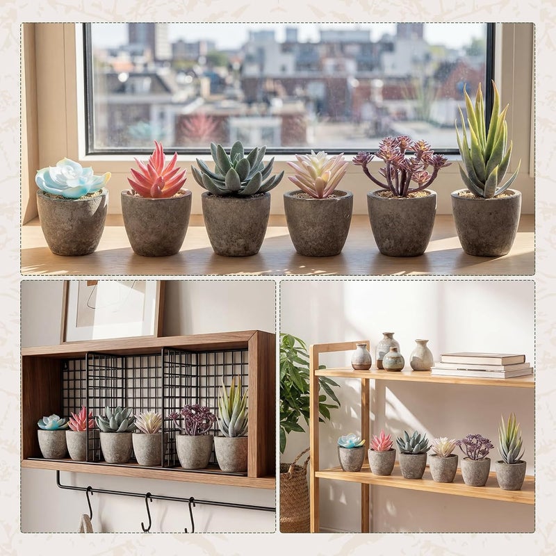 FineCheer Set of 6 Artificial Succulents Potted - Realistic Mini Fake Cactus Plants in Paper Pulp Pots, 2-4'' Mixed Sizes for Farmhouse Shelf, Bathroom, Coatrack Shelf, Bedroom Indoor(Vivid Style) - Image 4