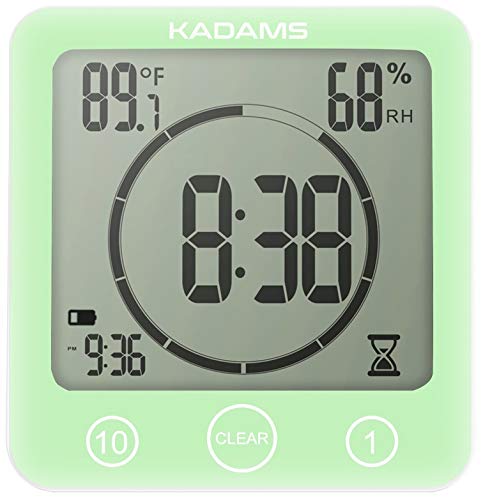 KADAMS KADAMS [2019 Upgrade] Digital Bathroom Shower Kitchen Wall Clock Timer with Alarm, Waterproof for Water Spray, Touch  - Image 1