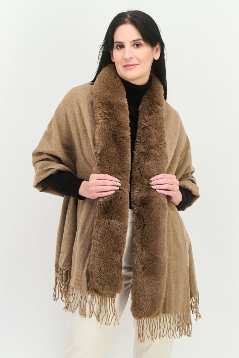 London Fog Women Faux Fur 160 x 60 cm Scarves, Dark Tan  - Image 1