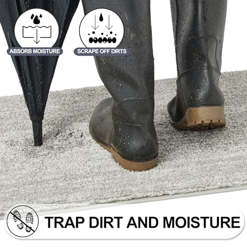 REFETONE Indoor Doormat, Front Door Mat 20"x32" Absorbent Rubber Backing Non Slip Back Door Mats, Washable Low-Profile Inside Floor Mat Door Rugs for Entryway, Resist Dirt Mud Mat for Dogs, Grey - Image 2