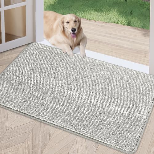 REFETONE Indoor Doormat, Front Door Mat 20"x32" Absorbent Rubber Backing Non Slip Back Door Mats, Washable Low-Profile Inside Floor Mat Door Rugs for Entryway, Resist Dirt Mud Mat for Dogs, Grey - Image 1
