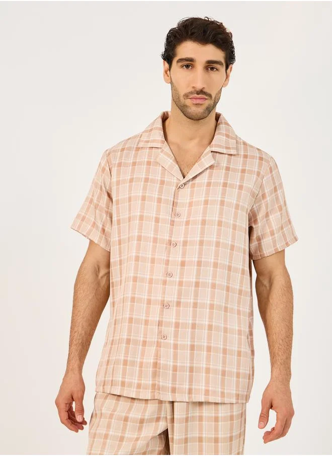 Styli Styli Woven Checked Short Sleeve Shirt and Straight Pyjama Set