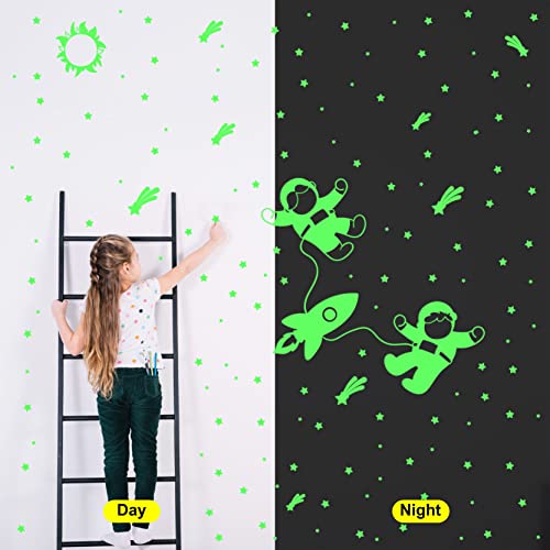 Dreamkraft Glow in The Dark Stickers - Two Flying Astronauts with Rocket and Stars, Radium Vinyl Material, 212 Total Stickers-Self-Adhesive - Image 5