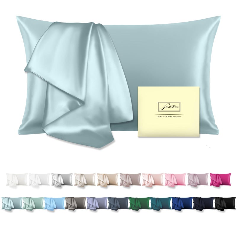 Natural Mulberry Silk Pillowcase for Hair and Skin Queen Size 20X30 Case with Hidden Zipper Soft Breathable Smooth Cooling Pillow Covers for SleepingHaze Blue1Pcs