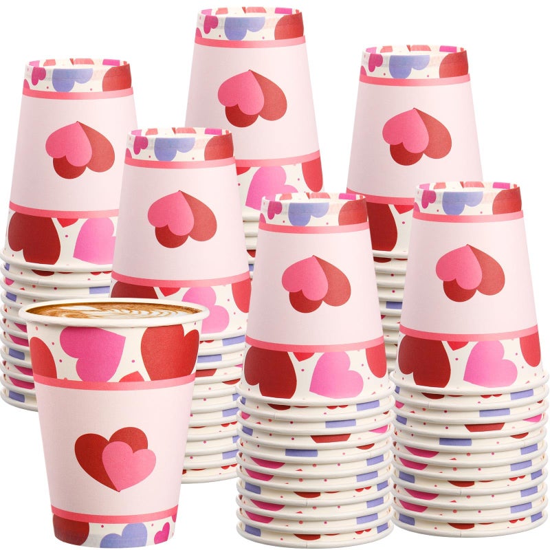 Jingmore 50 Pcs Valentine's Day Paper Cups 12 oz Conversation Heart Paper Cups Disposable Valentines Cups Hot Chocolate Coffee Tea Drinking Cups for Anniversary Wedding Party Supplies(Red Vivid) - Image 1
