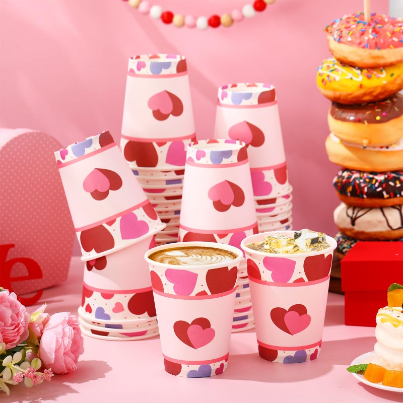 Jingmore 50 Pcs Valentine's Day Paper Cups 12 oz Conversation Heart Paper Cups Disposable Valentines Cups Hot Chocolate Coffee Tea Drinking Cups for Anniversary Wedding Party Supplies(Red Vivid) - Image 4