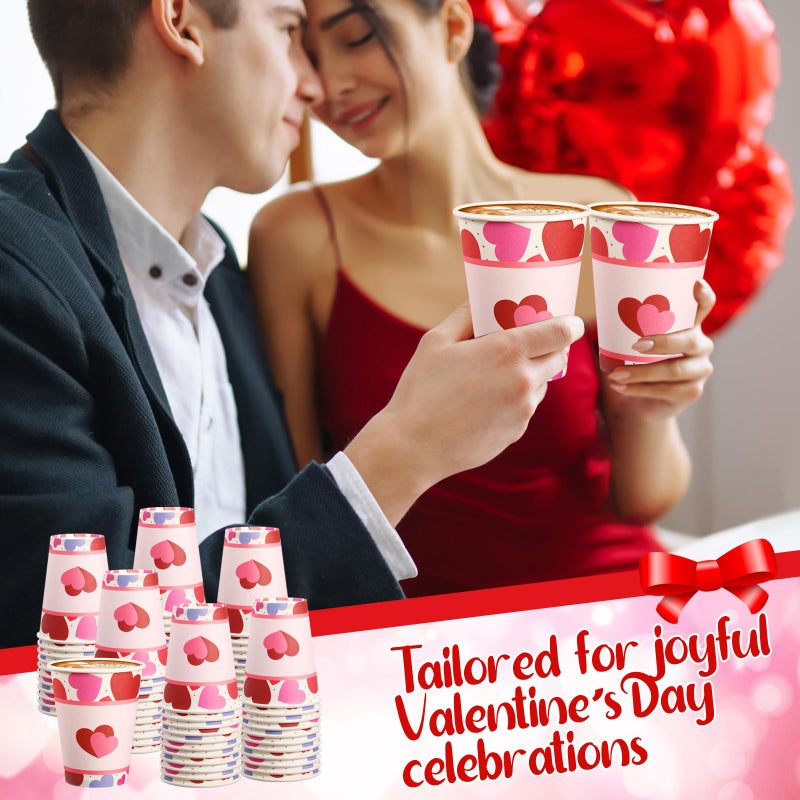 Jingmore 50 Pcs Valentine's Day Paper Cups 12 oz Conversation Heart Paper Cups Disposable Valentines Cups Hot Chocolate Coffee Tea Drinking Cups for Anniversary Wedding Party Supplies(Red Vivid) - Image 3