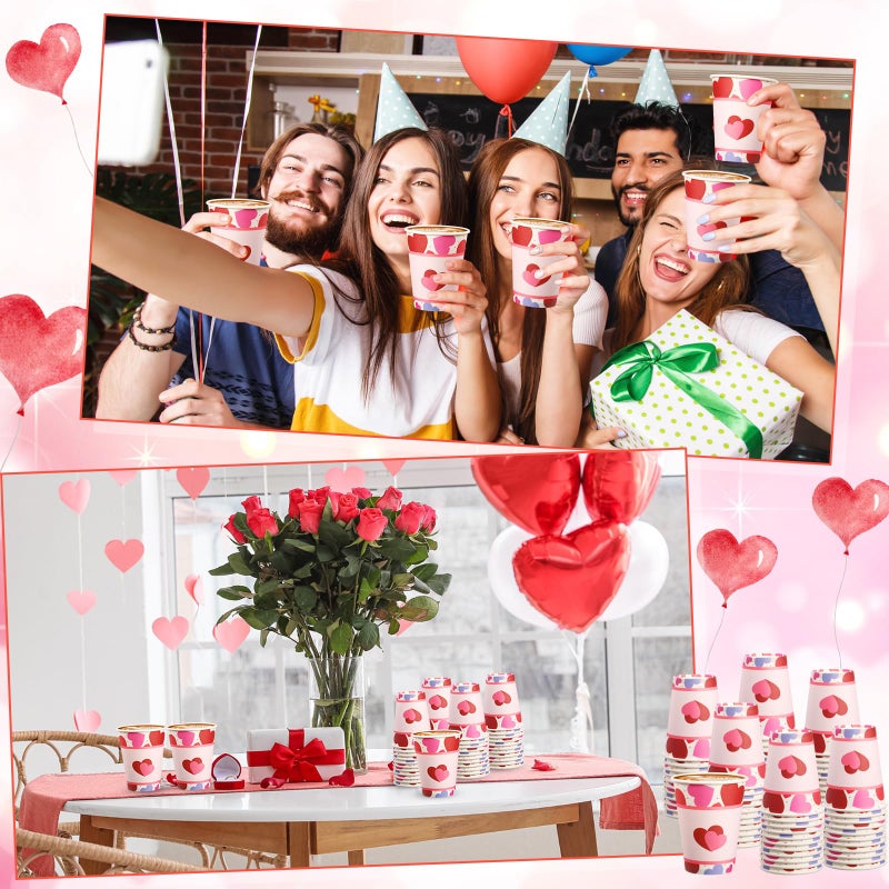 Jingmore 50 Pcs Valentine's Day Paper Cups 12 oz Conversation Heart Paper Cups Disposable Valentines Cups Hot Chocolate Coffee Tea Drinking Cups for Anniversary Wedding Party Supplies(Red Vivid) - Image 5
