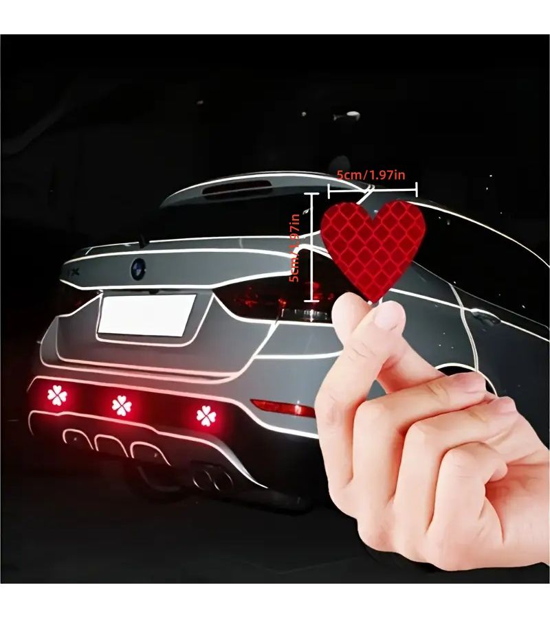 9 Universal Heart Shaped Reflective Stickers Rhinestone White Car Motorcycle Night Warning - Image 1