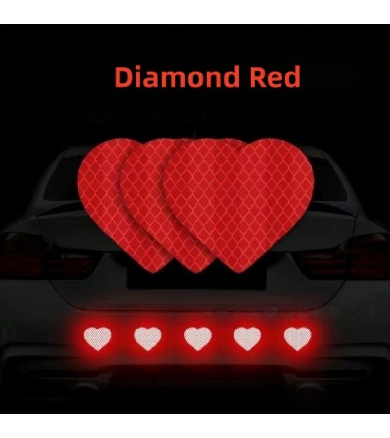 9 Universal Heart Shaped Reflective Stickers Rhinestone White Car Motorcycle Night Warning - Image 2