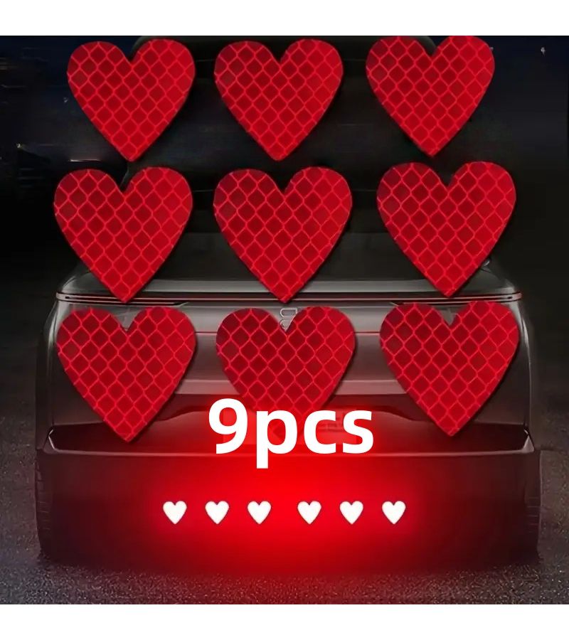 9 Universal Heart Shaped Reflective Stickers Rhinestone White Car Motorcycle Night Warning - Image 5