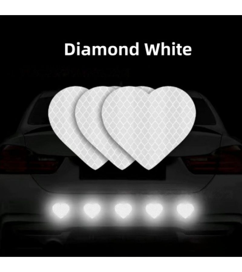 9 Universal Heart Shaped Reflective Stickers Rhinestone White Car Motorcycle Night Warning - Image 3