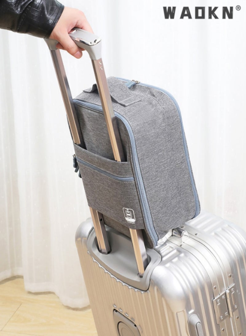 WAOKN Grey Multi-Functional Travel Shoe Bag, Hanging Luggage Organizer for Travel, 3 Layers Shoe Storage with Mesh View, Ideal for Slippers and Sneakers, Compact and Space-Saving Design - Image 2