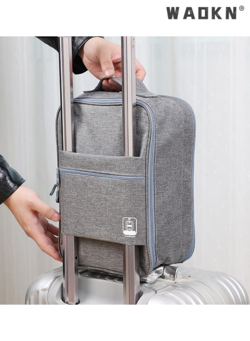 WAOKN Grey Multi-Functional Travel Shoe Bag, Hanging Luggage Organizer for Travel, 3 Layers Shoe Storage with Mesh View, Ideal for Slippers and Sneakers, Compact and Space-Saving Design - Image 3