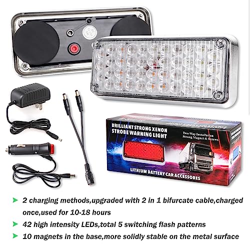 FEELOTAM Upgraded 2pcs Magnetic Flashing Hazard Amber White Strobe Lights for Trucks Vehicles Wireless Surface Mount Rechargeable Portable 42 LED Trailer Tow Beacon Warning Overside Road Light 5Patterns - Image 5