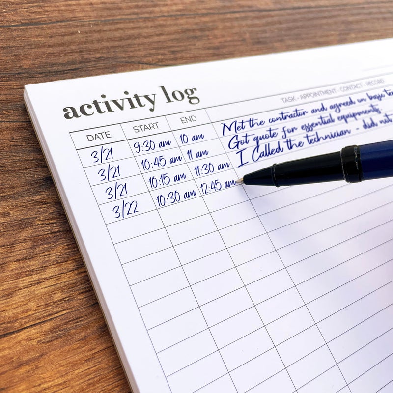 HADIGU Activity Log Notepad 11x8,5 - Organize and Track Tasks, Appointments, Contacts, Records - Premium Thick Paper - Letter Size - 50 Sheets -Hard Cardboard Back Stand - To Do List Notepad for Work, Daily - Image 3