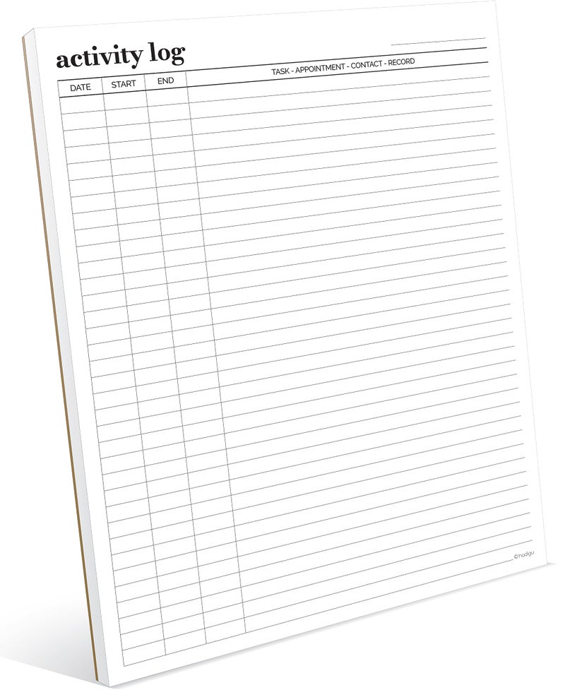 HADIGU Activity Log Notepad 11x8,5 - Organize and Track Tasks, Appointments, Contacts, Records - Premium Thick Paper - Letter Size - 50 Sheets -Hard Cardboard Back Stand - To Do List Notepad for Work, Daily - Image 1
