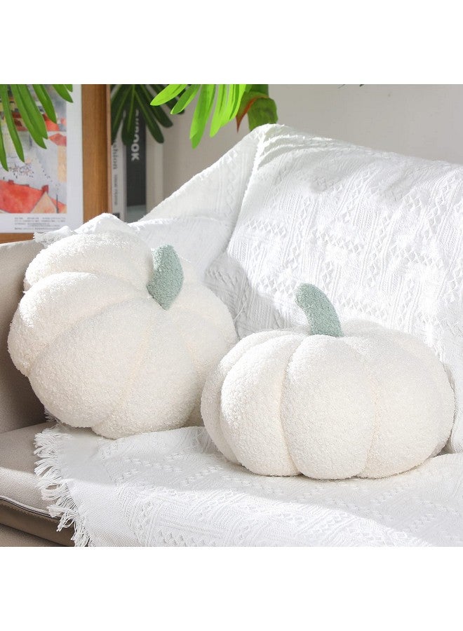 Queekay Queekay 2 Pcs Thanksgiving Fall Pumpkin Shaped Throw Pillow 11 x 9.5 Inch 3D Pumpkin Sofa Throw Pillow Cushion for Car Bedroom Home Decoration Couch(White)  - Image 1