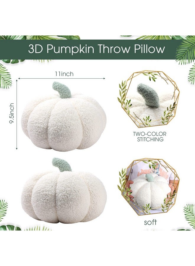 Queekay Queekay 2 Pcs Thanksgiving Fall Pumpkin Shaped Throw Pillow 11 x 9.5 Inch 3D Pumpkin Sofa Throw Pillow Cushion for Car Bedroom Home Decoration Couch(White)  - Image 2