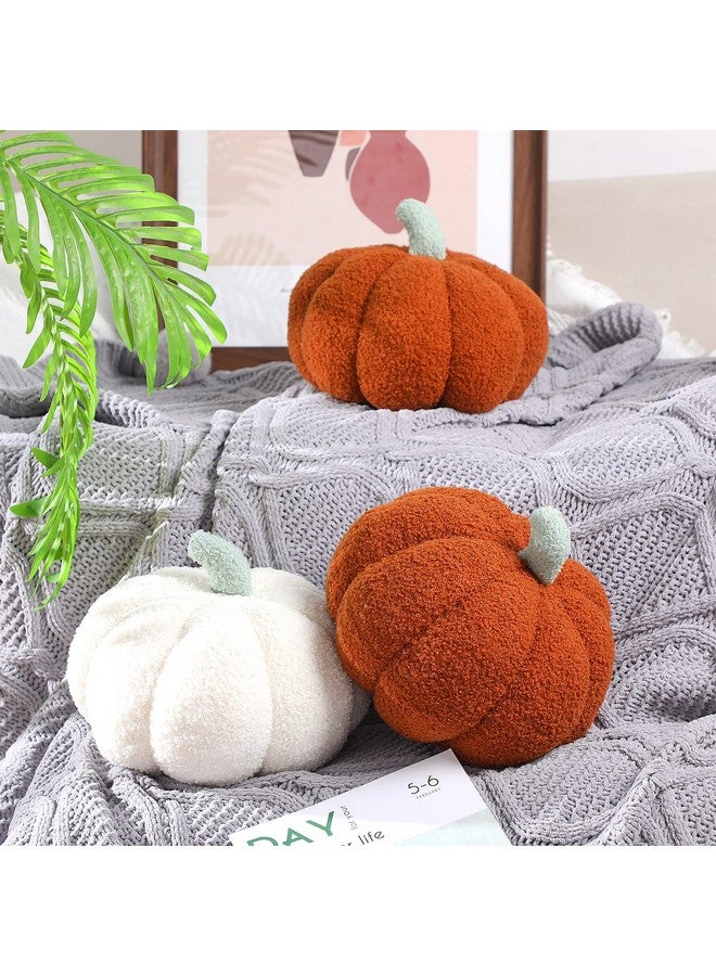 Queekay Queekay 2 Pcs Thanksgiving Fall Pumpkin Shaped Throw Pillow 11 x 9.5 Inch 3D Pumpkin Sofa Throw Pillow Cushion for Car Bedroom Home Decoration Couch(White)  - Image 5