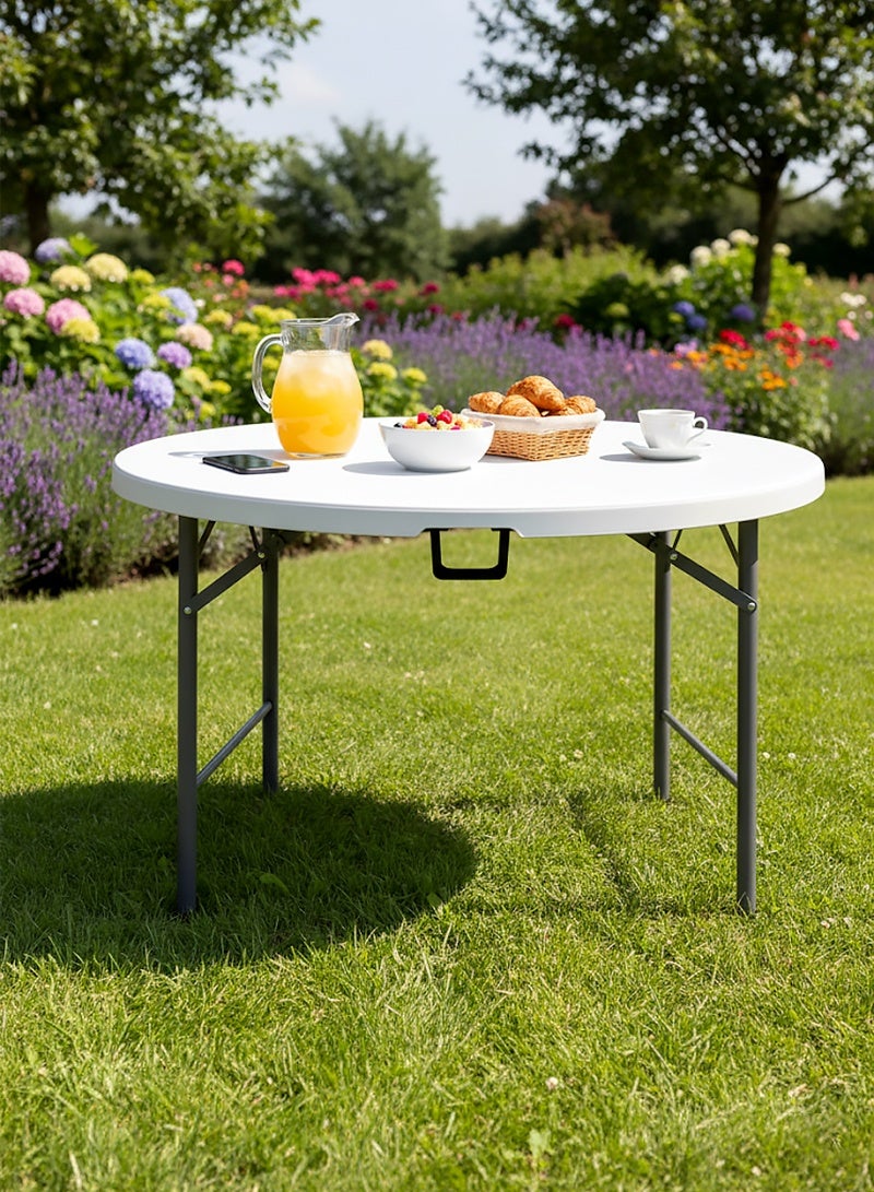 AGD Portable Round Foldable Table, 122 cm, with Steel Metal Frame for Trips, Beach, and Home/ white - Image 5