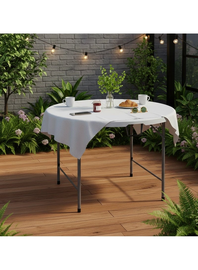 AGD Portable Round Foldable Table, 122 cm, with Steel Metal Frame for Trips, Beach, and Home/ white - Image 1