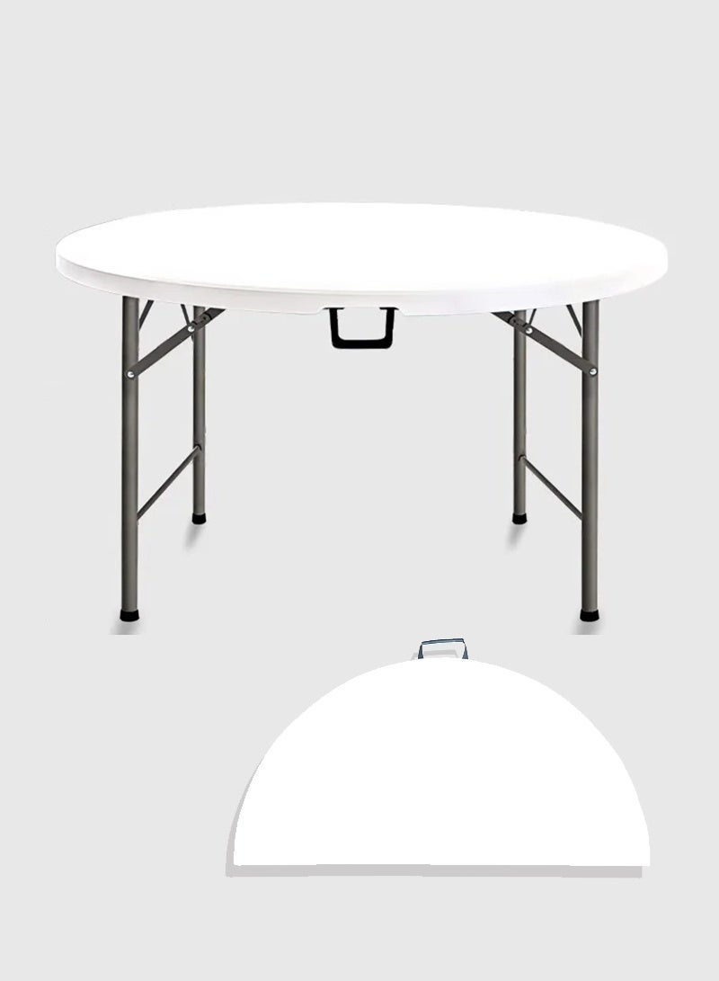 AGD Portable Round Foldable Table, 122 cm, with Steel Metal Frame for Trips, Beach, and Home/ white - Image 2