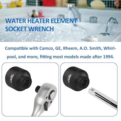 Timsec 1-1/2" Socket, Water Heater Element Wrench with 1/2" Drive, Ideal for Removing & Replacing All Residential Screw-in Water Heater Elements, Fits for Camco, GE and More, 6-Point Anti-Rounding Design - Image 4