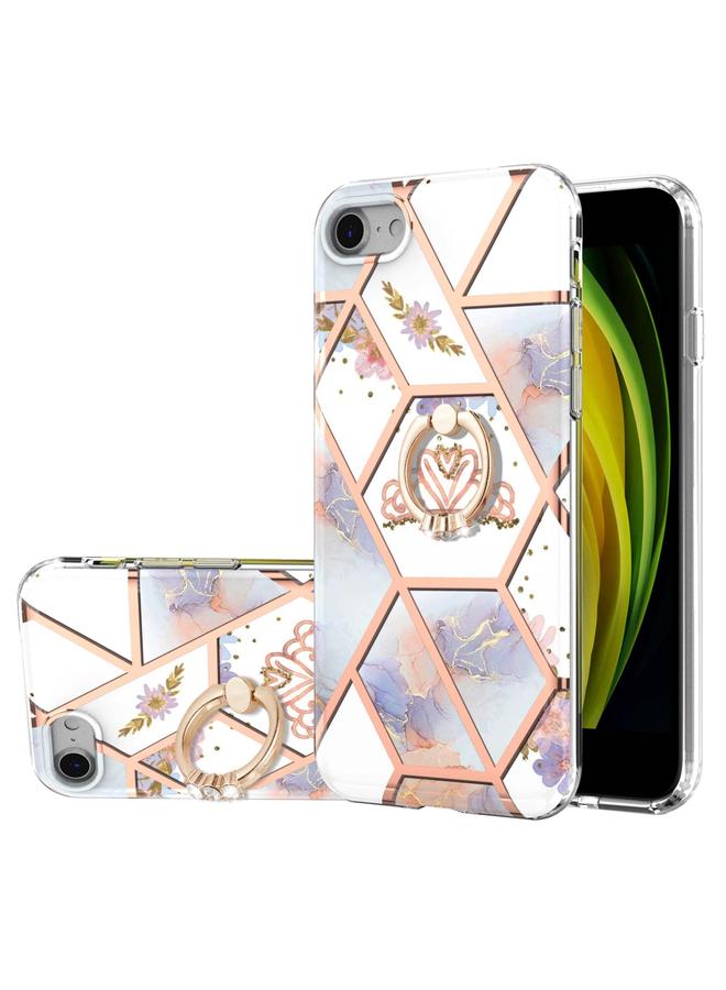 اس-توب جراب لهاتف iPhone SE 2022 / SE 2020 / 8 / 7، جراب مقاوم للصدمات من مادة TPU بنمط زهرة رخامية مطلية بالكهرباء مع حامل حلقي من أحجار الراين - Image 1