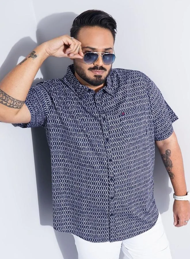 Take Two Plus Size Men Navy Blue Regular Fit Abstract Shirt By Hardsoda