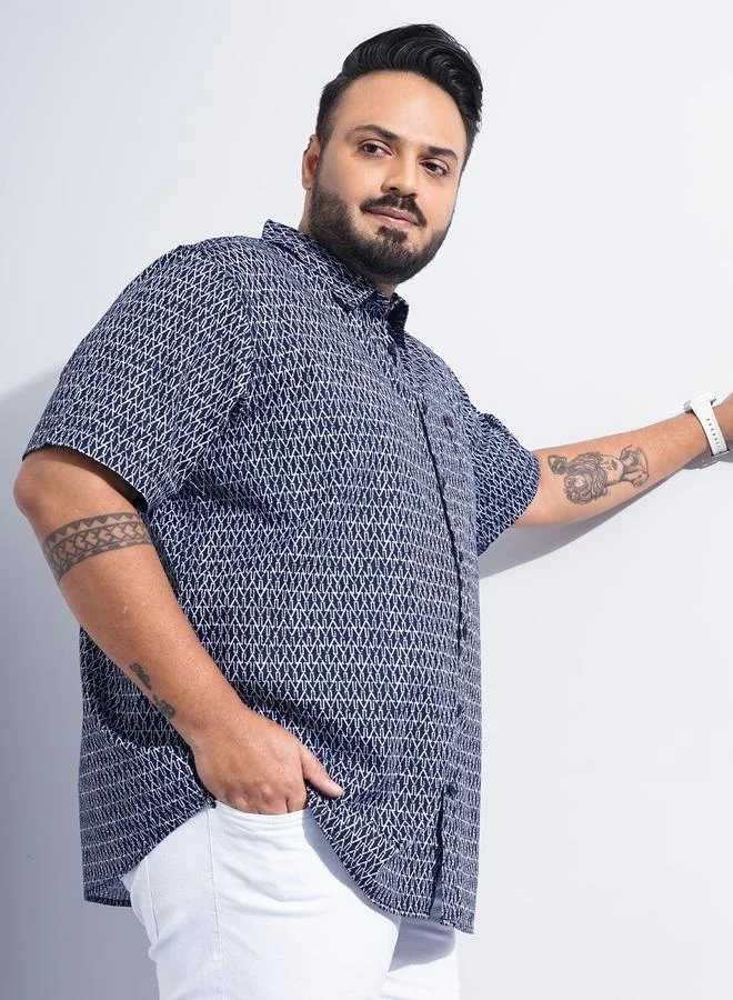 Take Two Plus Size Men Navy Blue Regular Fit Abstract Shirt By Hardsoda