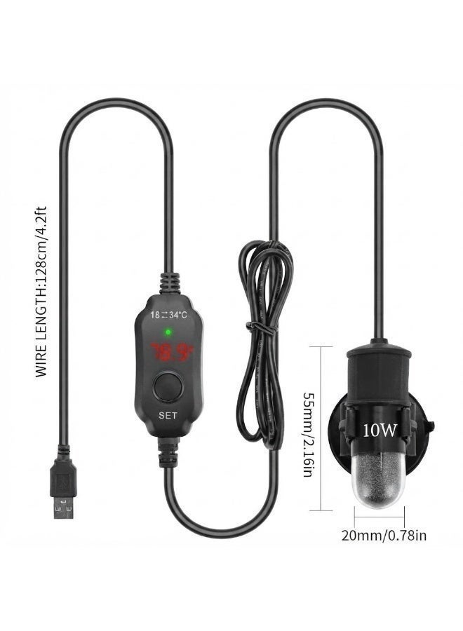 صغيرة سخان حوض السمك 10W سوبر صغيرة سخان خزان الأسماك مع ترموستات العرض الرقمي ، 5V / 2A USB مدعومة سخان خزان بيتا سخان السلاحف سخان حوض السمك الصغير للخزانات تصل إلى 1 غالون - Image 5