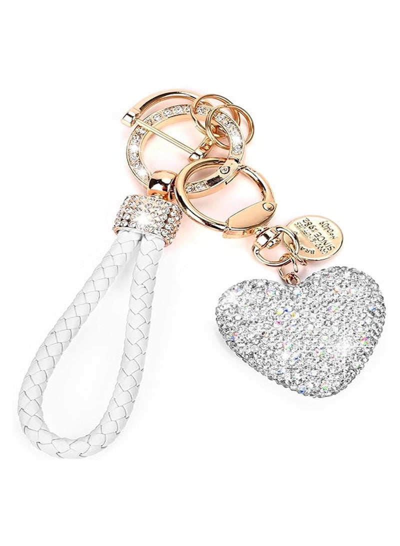 NNEWVANTE Car Keychain for Women with Rhinestone Heart Shape Bling Girl Cute Keychain for,Personalized Gift, White  - Image 1