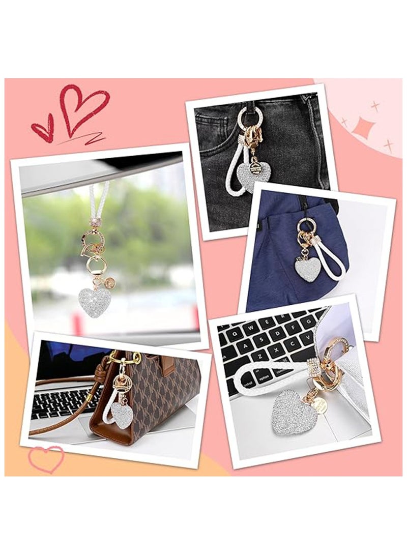 NNEWVANTE Car Keychain for Women with Rhinestone Heart Shape Bling Girl Cute Keychain for,Personalized Gift, White  - Image 3