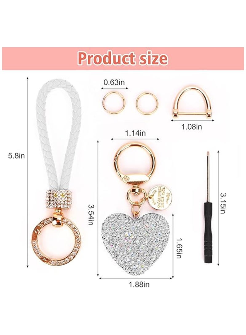 NNEWVANTE Car Keychain for Women with Rhinestone Heart Shape Bling Girl Cute Keychain for,Personalized Gift, White  - Image 4