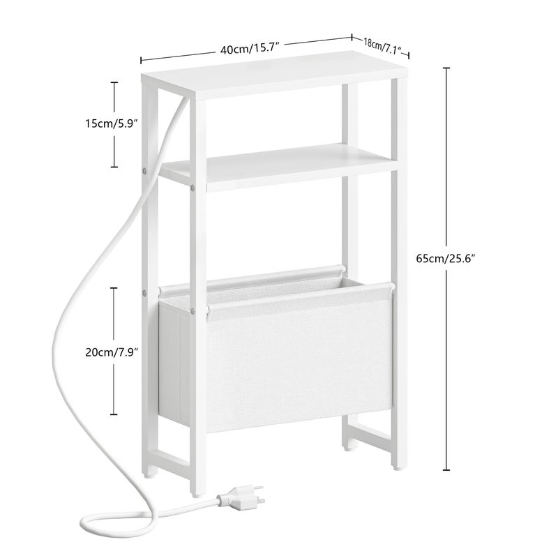 IRCPEN Narrow Side Table with Charging Station Slim End Table Sofa with Magazine Rack, Bedside Table for Small Spaces, 3 Tier Nightstand for Living Room Couch, Bedroom White LET503WE - Image 3