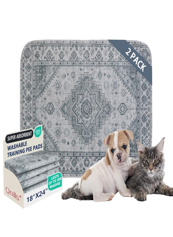 Qeils Washable Pee Pads, Reusable Puppy Pads Super Absorbent Leakproof Dog Training Pads, Non-Slip Wee Wee Pads for Crate, Floor, Potty Pads Feeding Mat Dog Pee 2 Pack 18"x24" - Image 1