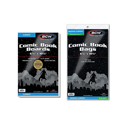BCW Resealable Current Comic Book Combo Pack 100 Pack for AcidFree Backing Boards Resealable Bags Comic Book Storage Protection Fits Current Comics Archival Quality Standard 688x105 - Image 1