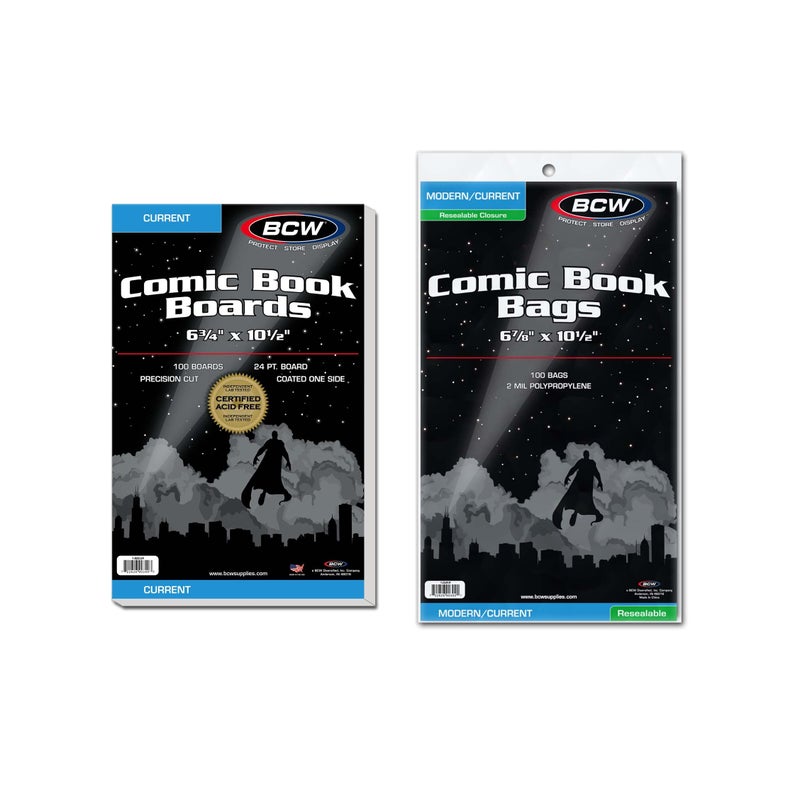 BCW Resealable Current Comic Book Combo Pack 100 Pack for AcidFree Backing Boards Resealable Bags Comic Book Storage Protection Fits Current Comics Archival Quality Standard 688x105 - Image 2