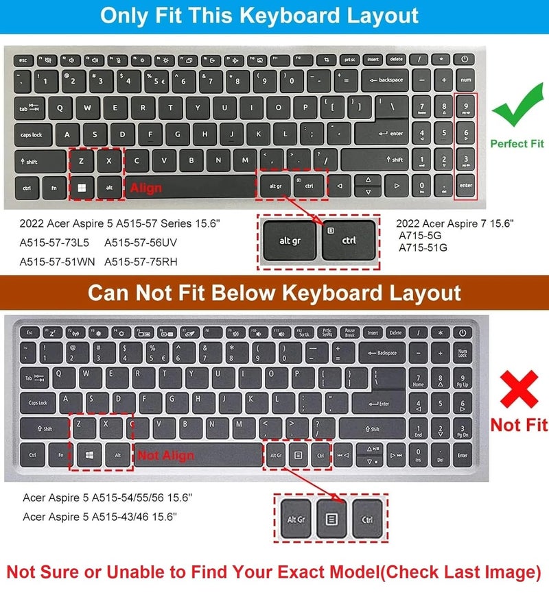 Saco غطاء لوحة مفاتيح سيليكون متوافق مع أجهزة Acer Nitro V (ANV15-41 / ANV15-51) و Acer Aspire 5 (A515-57G / A515-58GM) و Acer Aspire 7 (A715-51G / A715-76G) لأجهزة الألعاب (سيليكون شفاف) - Image 2