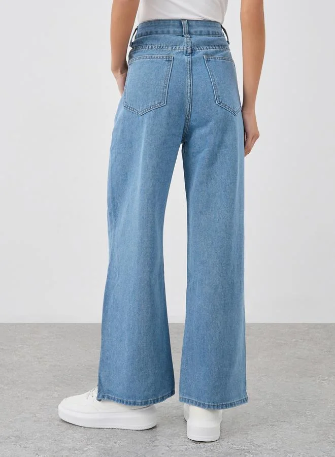 Styli Styli Women Medium Blue Wide Leg Jeans with Side Slit