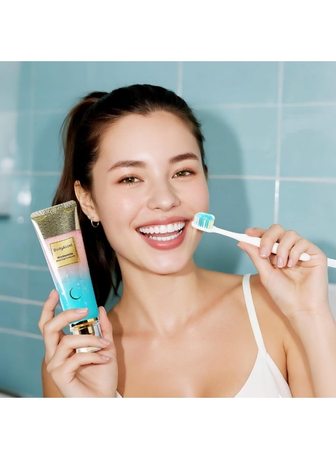 BodyAccel معجون أسنان نياكيناميد للتبييض 100 جرام - معجون تبييض طبيعي بنياكيناميد بتركيبة لطيفة لأسنان أكثر إشراقًا وتنفس منعش - معجون أسنان نياكيناميد لإزالة البقع وتبييض الأسنان - معجون أسنان BodyAccel - Image 3