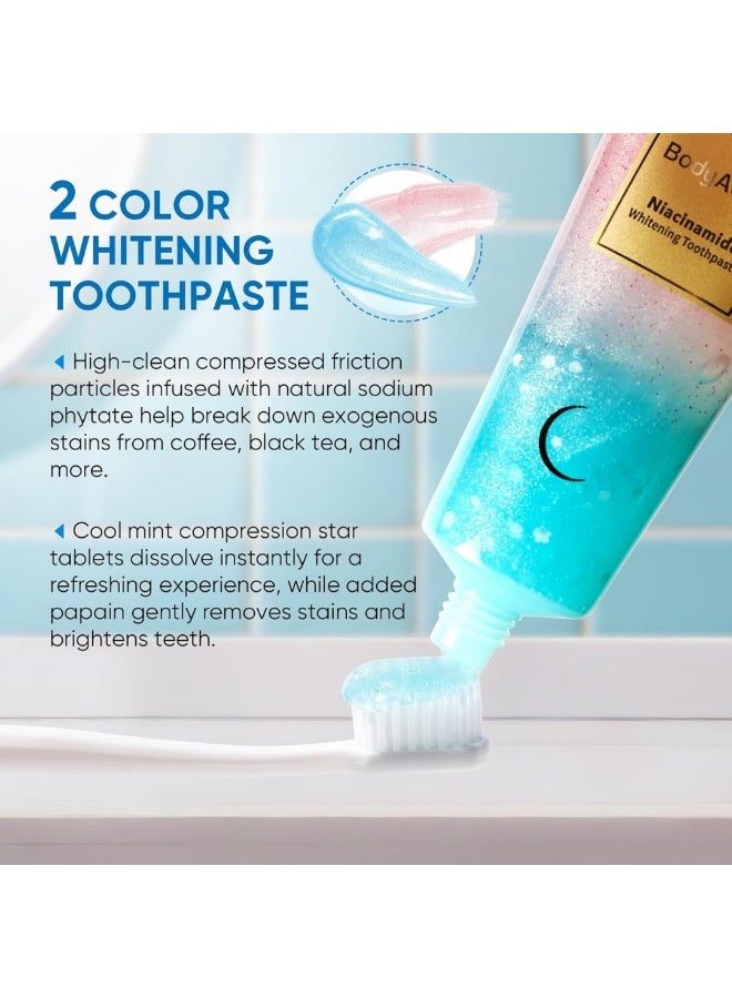 BodyAccel معجون أسنان نياكيناميد للتبييض 100 جرام - معجون تبييض طبيعي بنياكيناميد بتركيبة لطيفة لأسنان أكثر إشراقًا وتنفس منعش - معجون أسنان نياكيناميد لإزالة البقع وتبييض الأسنان - معجون أسنان BodyAccel - Image 2