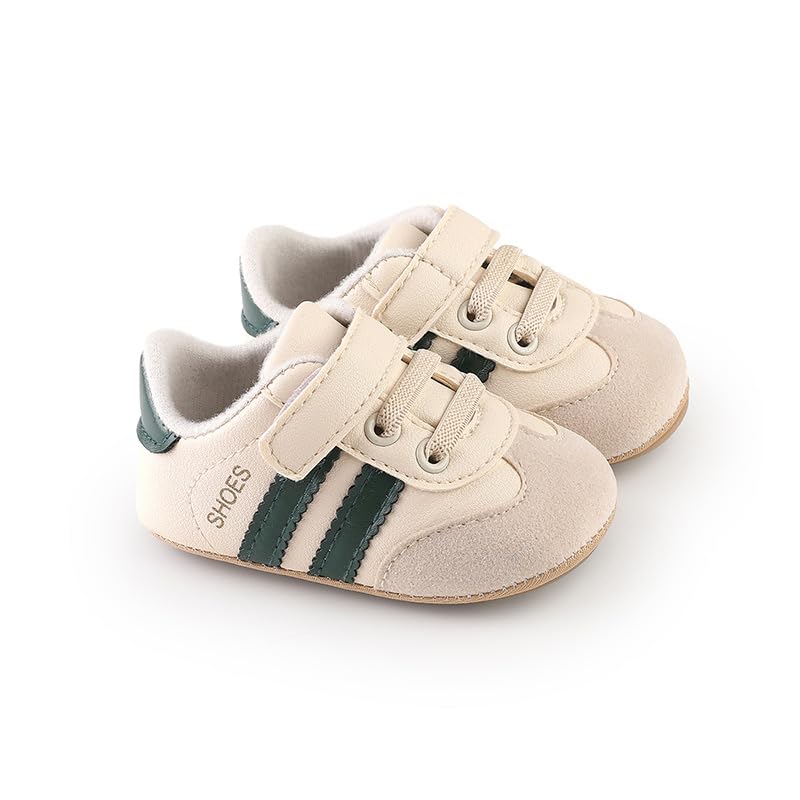 TsQiiane Newbron Baby Boys Girls Retro Sneakers Pu Leather Rubber Sole Walking Shoes Toddler Non-slip First Walkers Infant Slippers Crib Shoes(6193/green 2) - Image 4