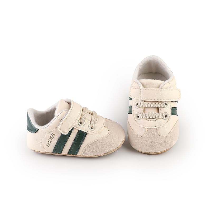 TsQiiane Newbron Baby Boys Girls Retro Sneakers Pu Leather Rubber Sole Walking Shoes Toddler Non-slip First Walkers Infant Slippers Crib Shoes(6193/green 2) - Image 5