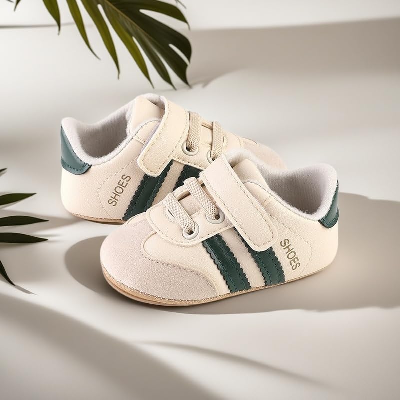 TsQiiane Newbron Baby Boys Girls Retro Sneakers Pu Leather Rubber Sole Walking Shoes Toddler Non-slip First Walkers Infant Slippers Crib Shoes(6193/green 2) - Image 3